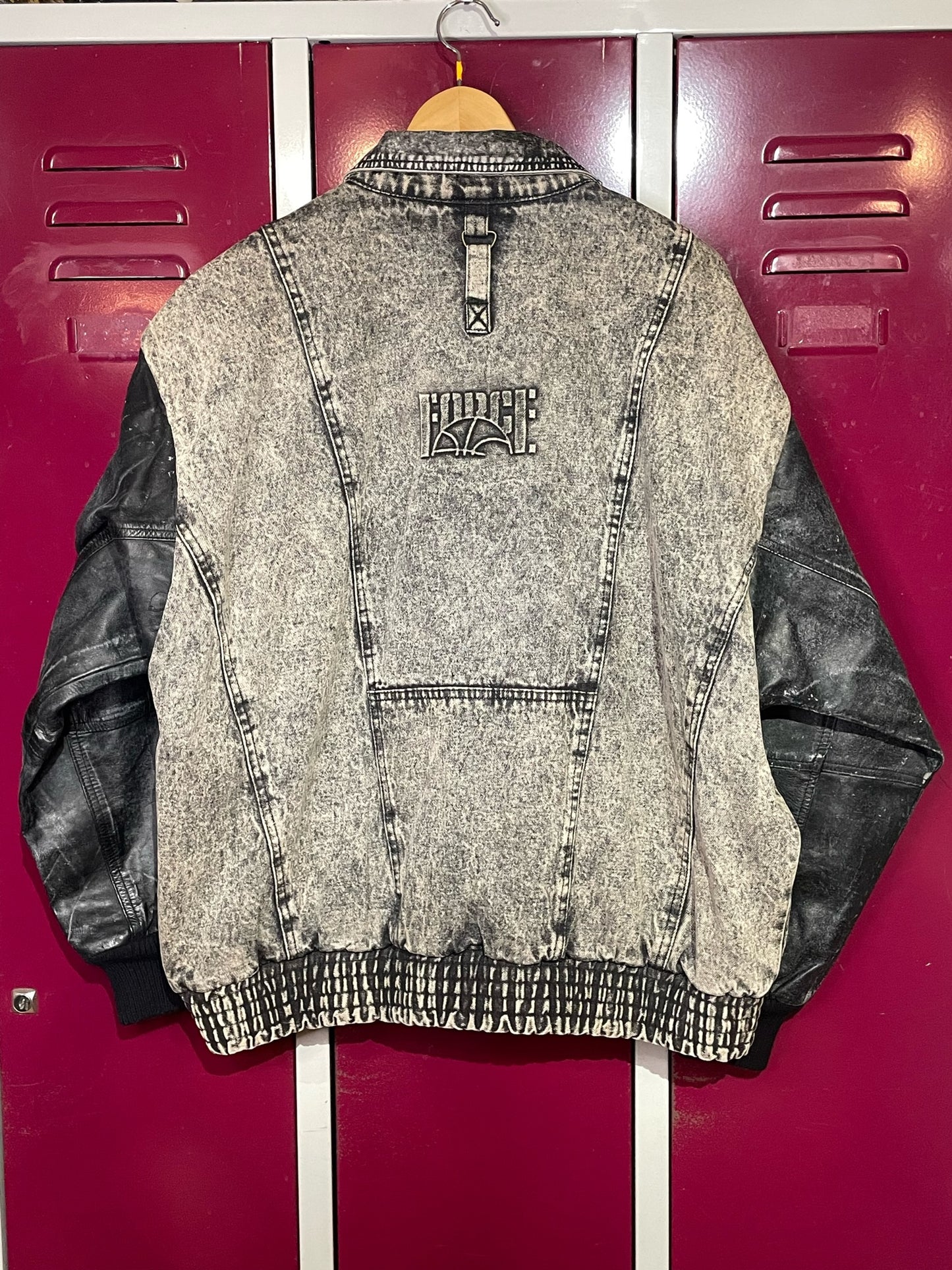VINTAGE 90s NIKE FORCE DENIM ACID WASH LEATHER DAVID ROBINSON JACKET SZ: M