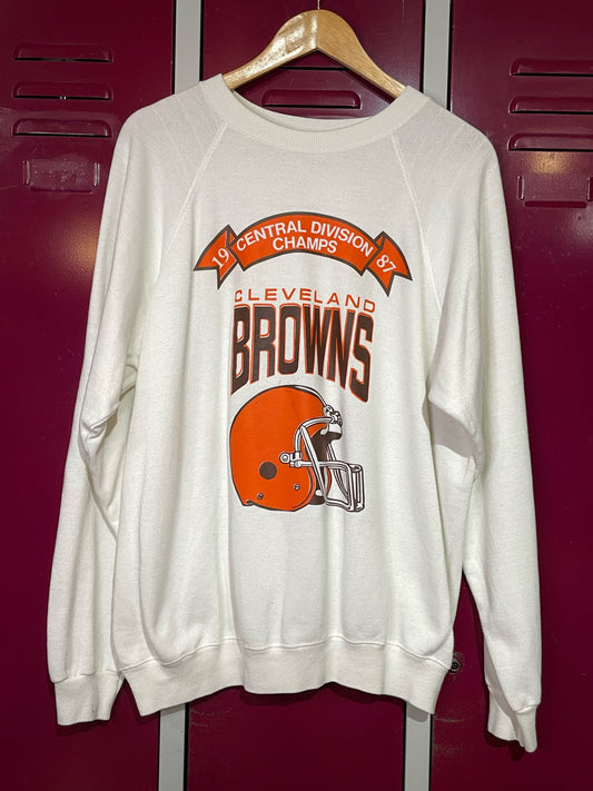VINTAGE 80s CLEVELAND BROWNS CREWNECK SWEATSHIRT SZ: XL