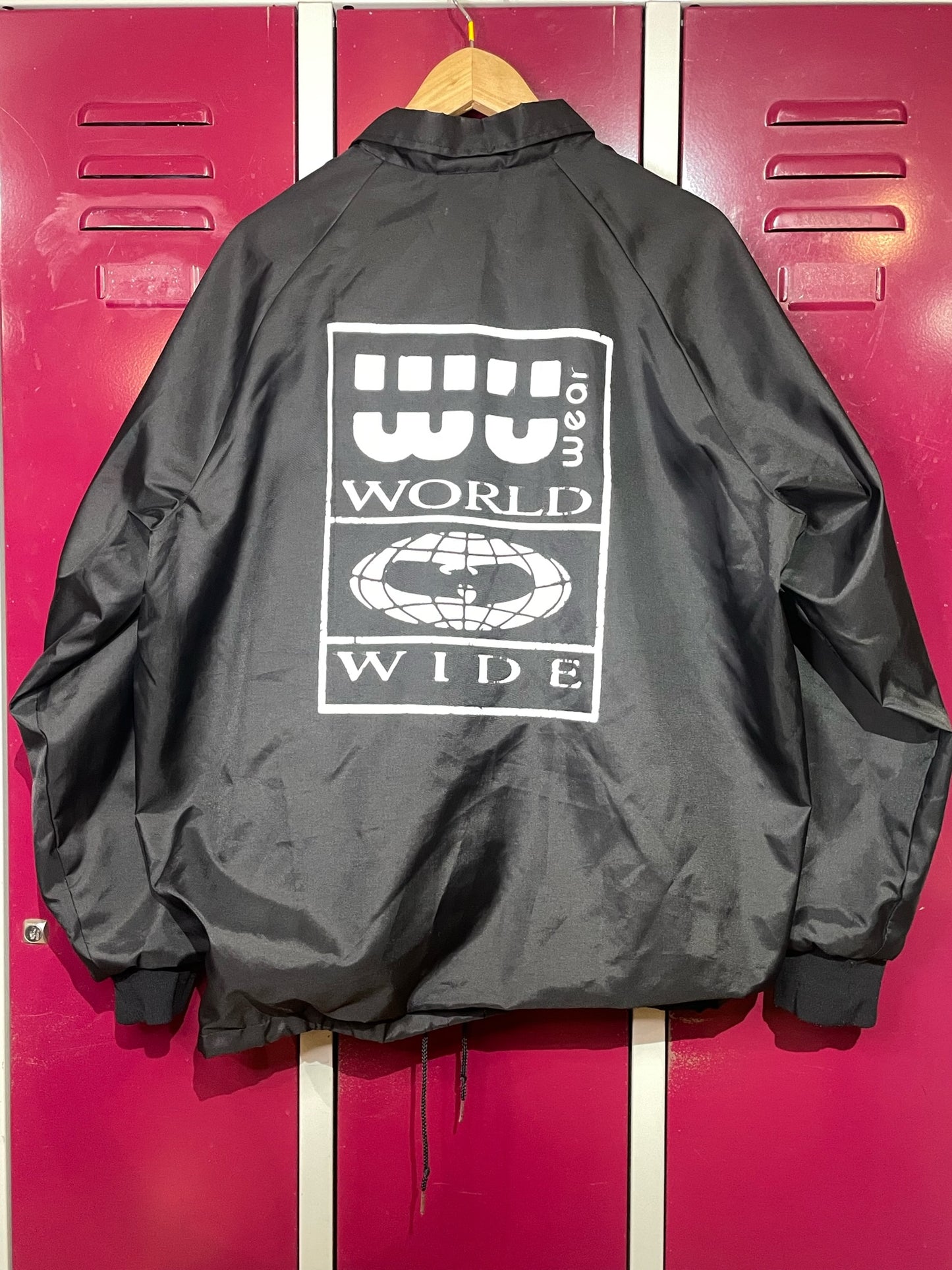 VINTAGE 90s WU WEAR "WORLD WIDE" WINDBREAKER JACKET SZ: L