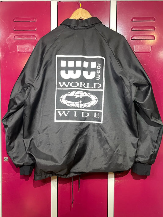 VINTAGE 90s WU WEAR "WORLD WIDE" WINDBREAKER JACKET SZ: L