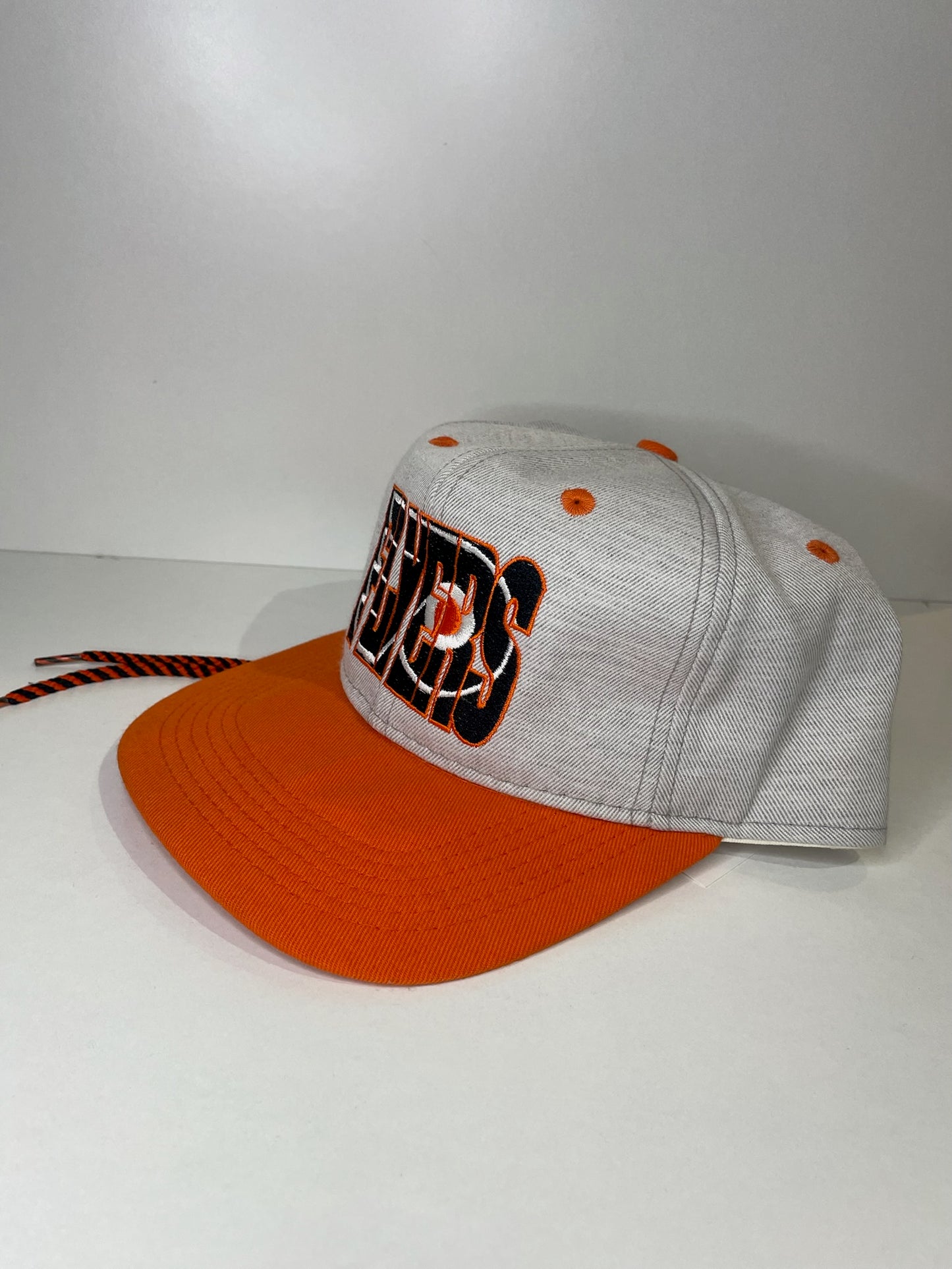 VINTAGE 90s PHILADELPHIA FLYERS #1 APPAREL DRAWSTRING CAP HAT