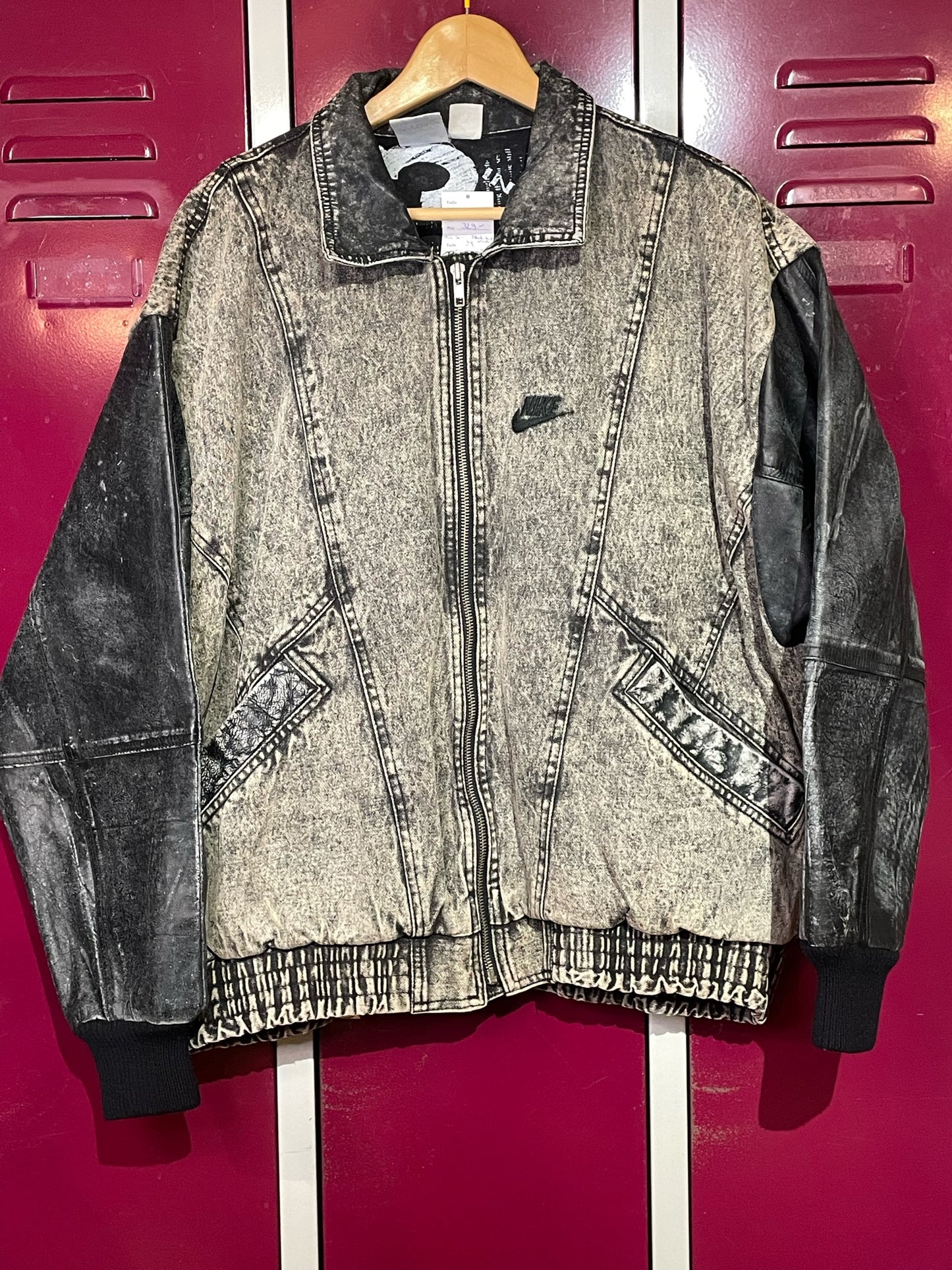 VINTAGE 90s NIKE FORCE DENIM ACID WASH LEATHER DAVID ROBINSON JACKET SZ: M