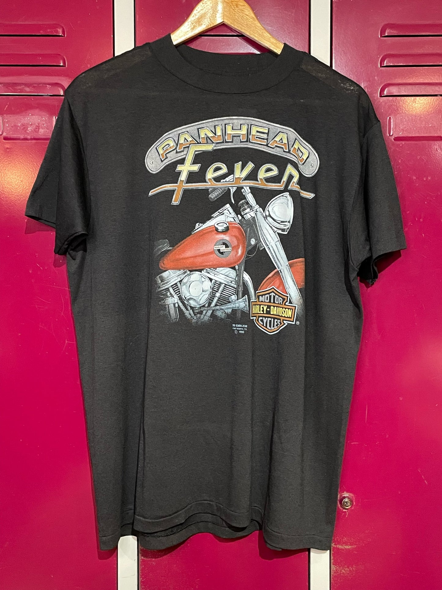 VINTAGE 1990 3D EMBLEM HARLEY DAVIDSON "PANHEAD FEVER" MOTORCYCLES T-SHIRT SZ: L