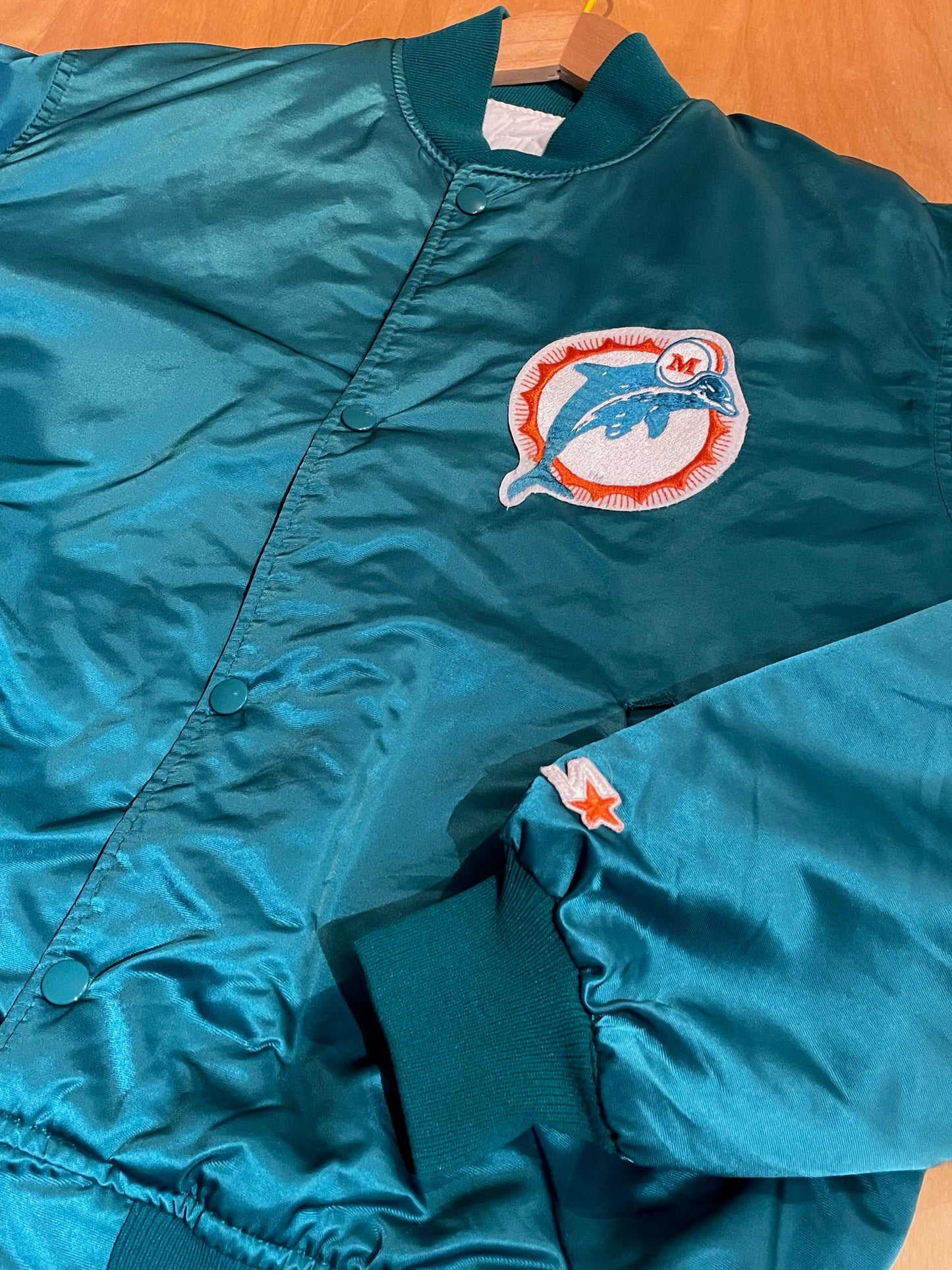 VINTAGE 90s STARTER MIAMI DOLPHINS NFL SATIN JACKET SZ: L