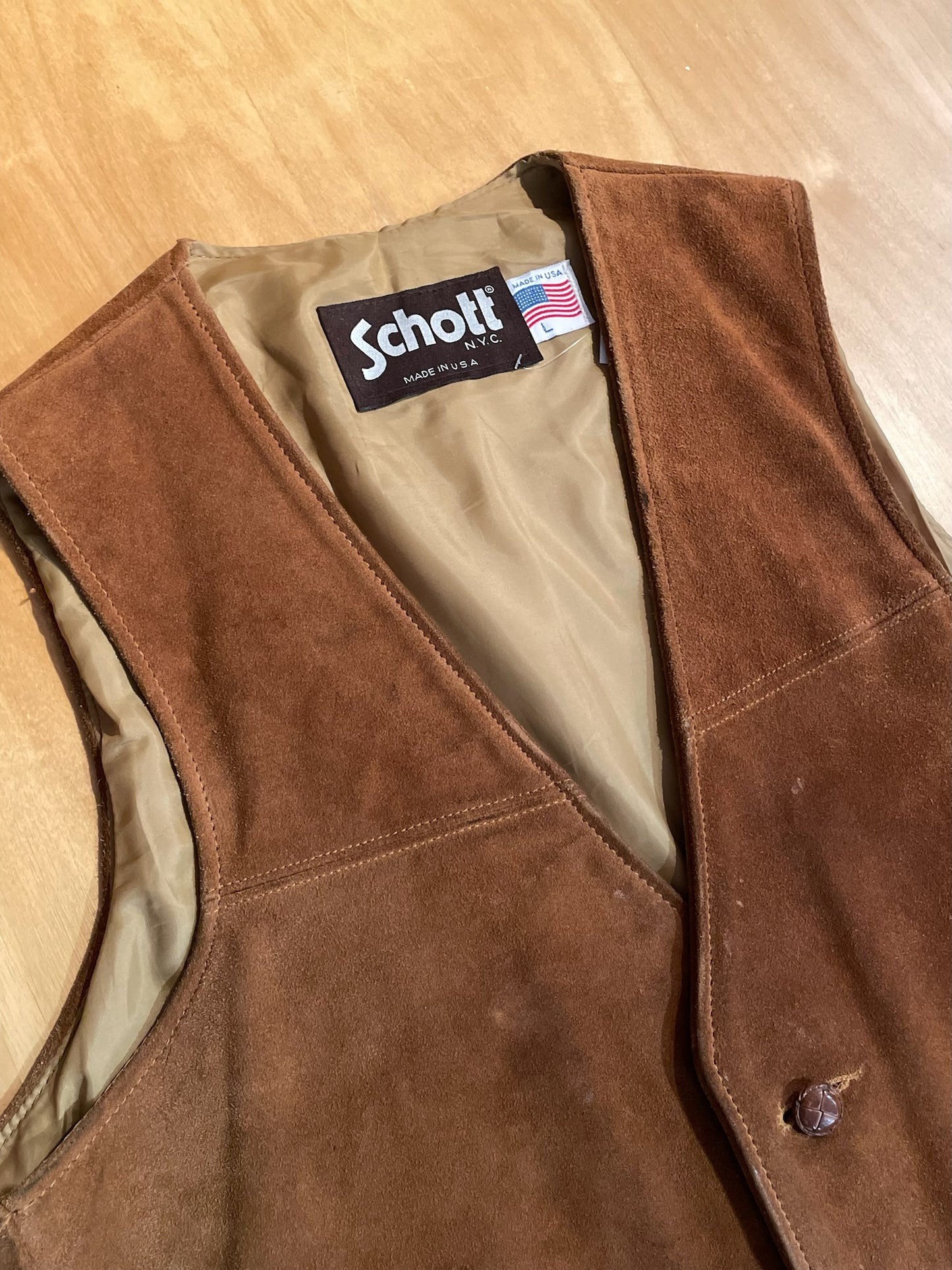 VINTAGE SCHOTT RANCHER WESTERN SUEDE LEATHER VEST SZ: L