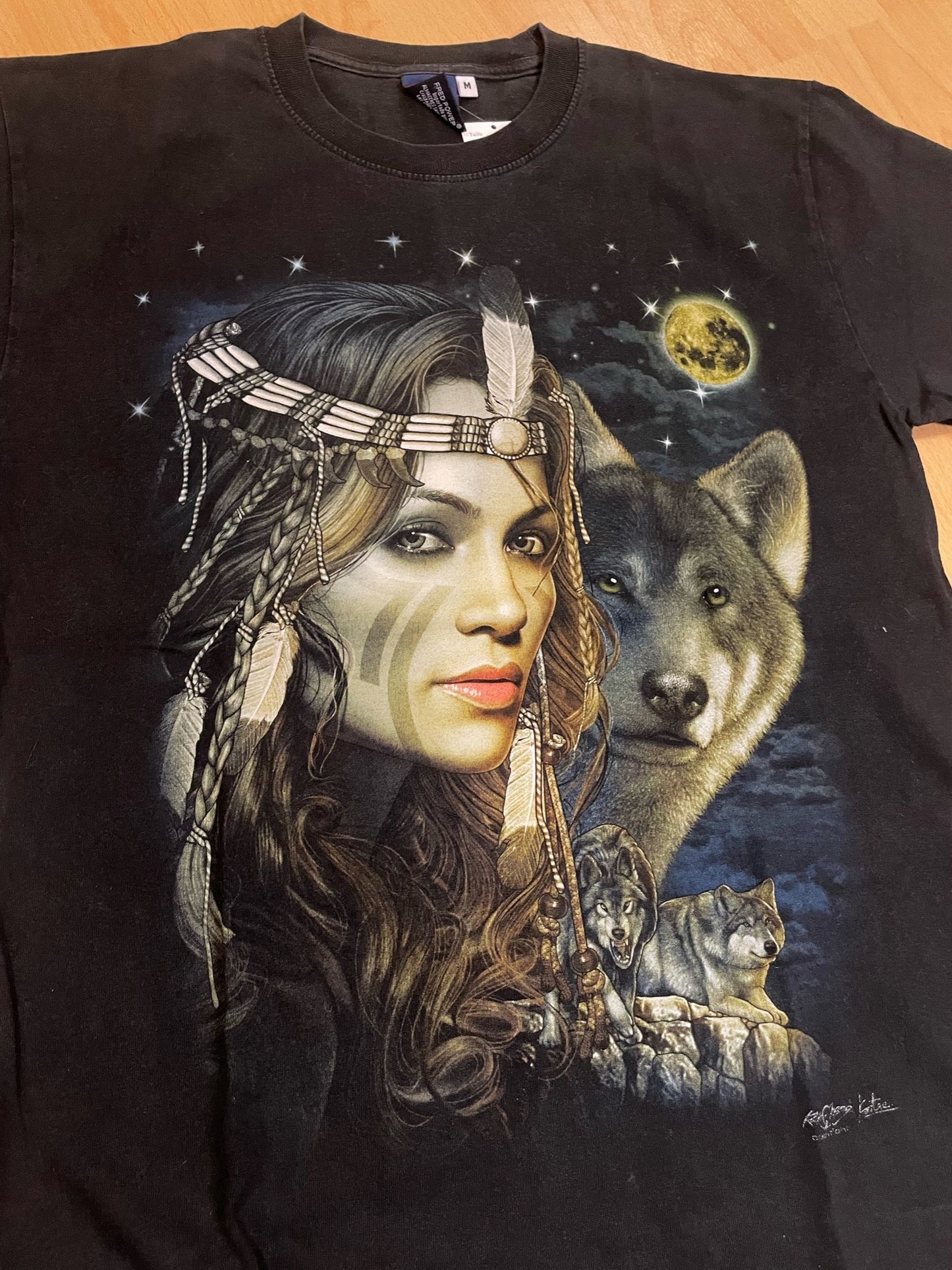 NATIVE AMERICAN & WOLF DOUBLE SIDED T-SHIRT SZ: M