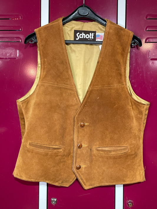 VINTAGE SCHOTT RANCHER WESTERN SUEDE LEATHER VEST  SZ: L