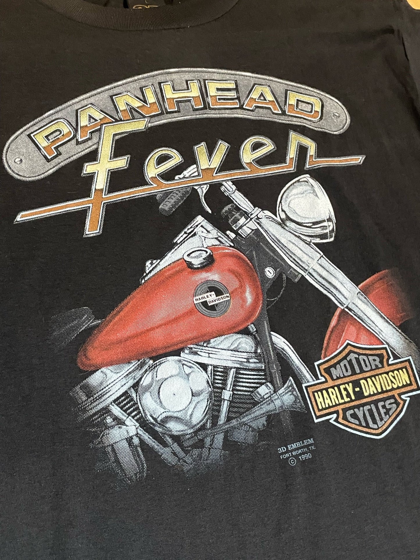 VINTAGE 1990 3D EMBLEM HARLEY DAVIDSON "PANHEAD FEVER" MOTORCYCLES T-SHIRT SZ: L