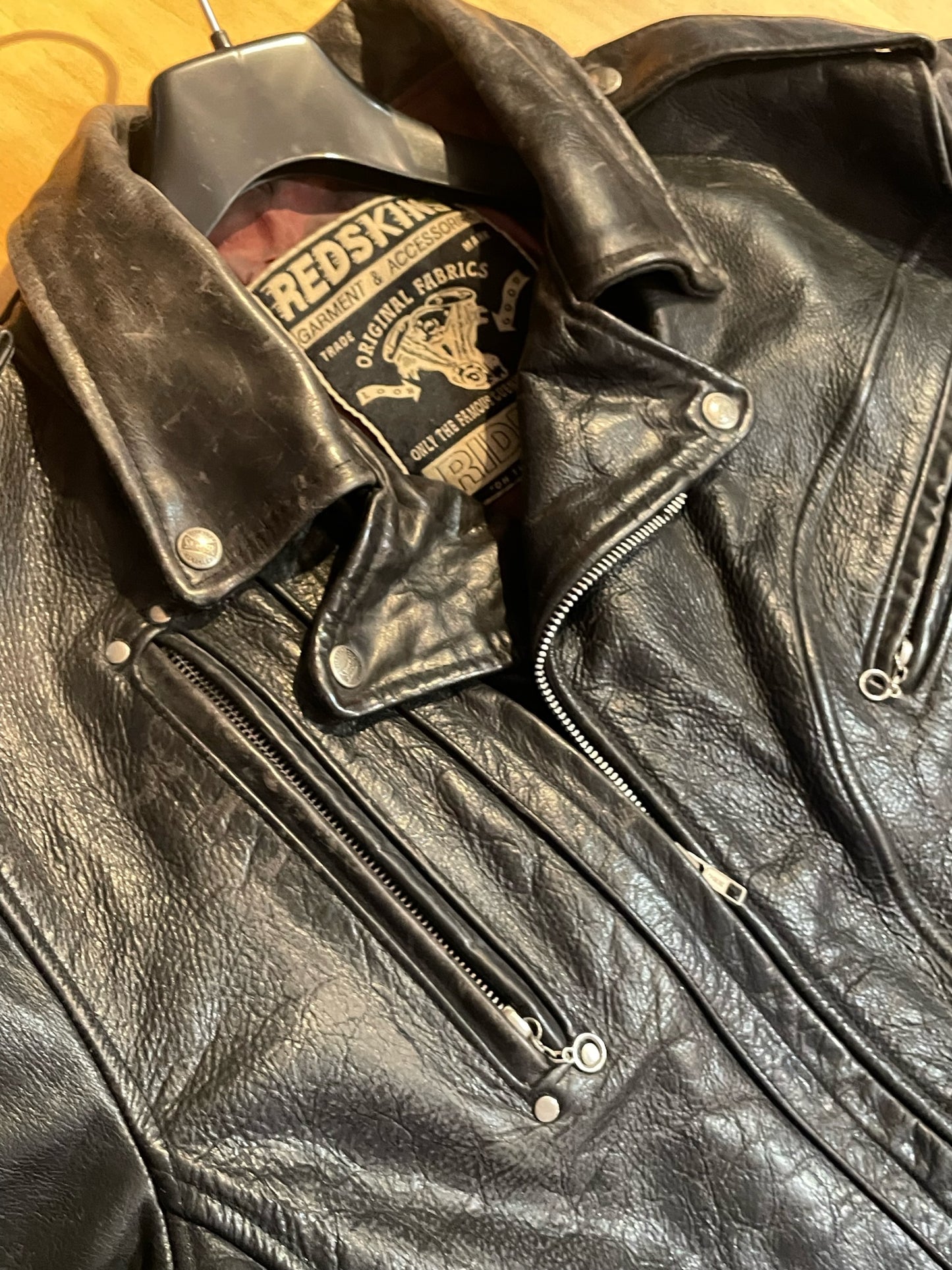VINTAGE REDSKINS "RIDERS" MOTORCYCLE LEATHER JACKET SZ: XL