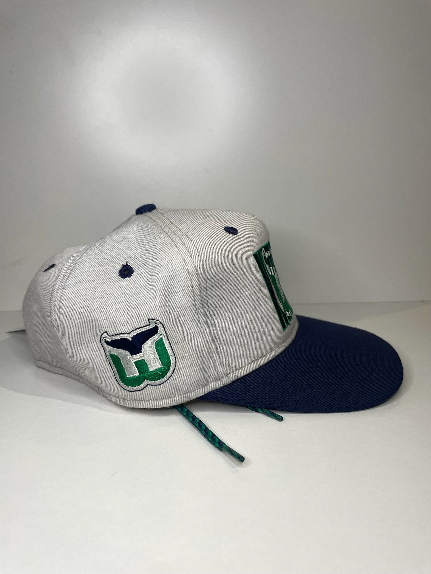 VINTAGE 90s HARTFORD WHALERS #1 APPAREL DRAWSTRING CAP HAT