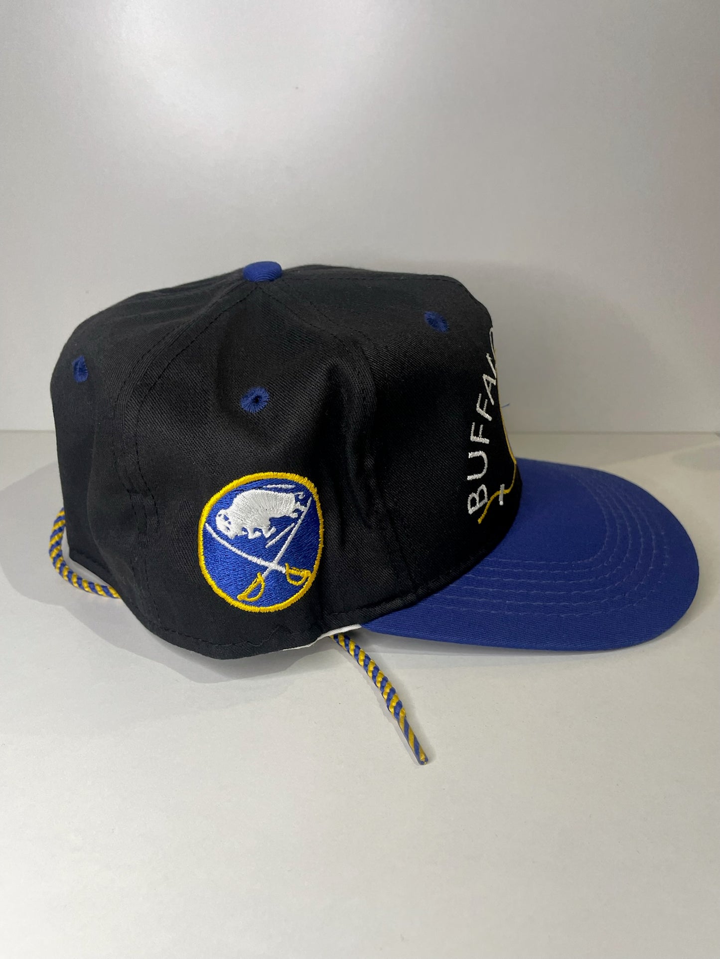 VINTAGE 90s BUFFALO SABRES #1 APPAREL DRAWSTRING CAP HAT