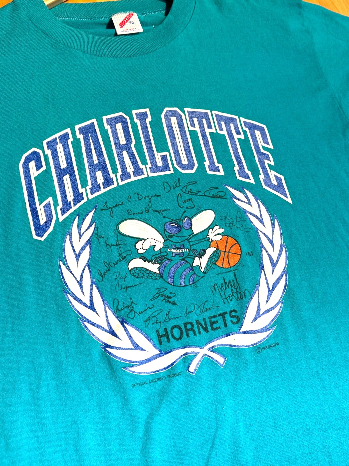 VINTAGE 1988 CHARLOTTE HORNETS "SIGNATURES" JERZEES T-SHIRT SZ: XL