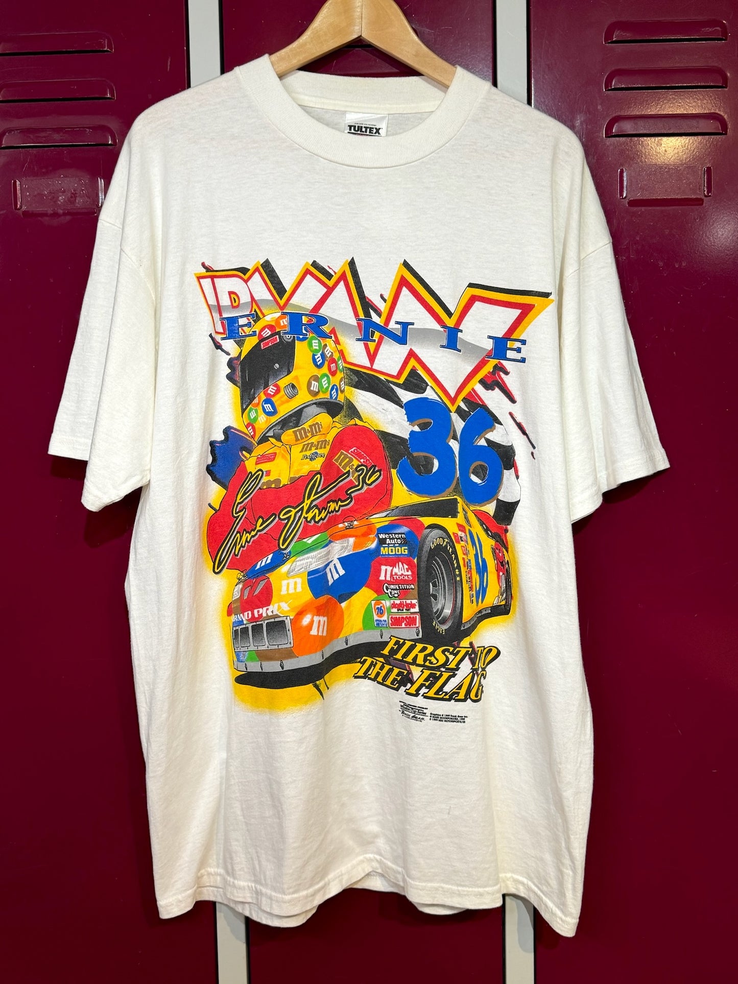 VINTAGE 1999 IRVAN ERNIE "FIRST TO THE FLAG" NASCAR TULTEX T-SHIRT SZ: XL