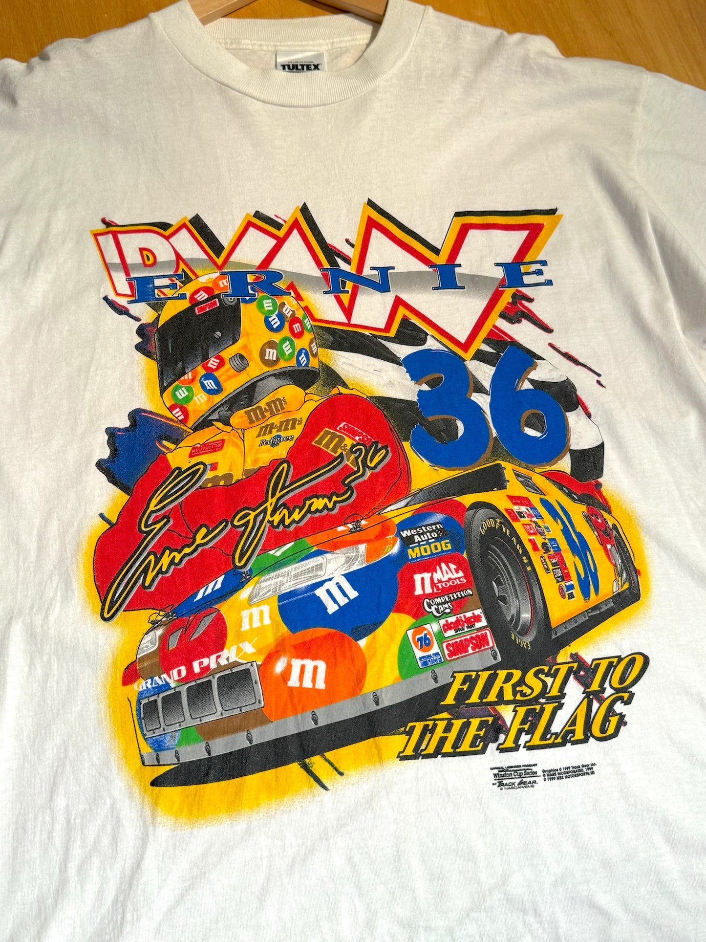VINTAGE 1999 IRVAN ERNIE "FIRST TO THE FLAG" NASCAR TULTEX T-SHIRT SZ: XL