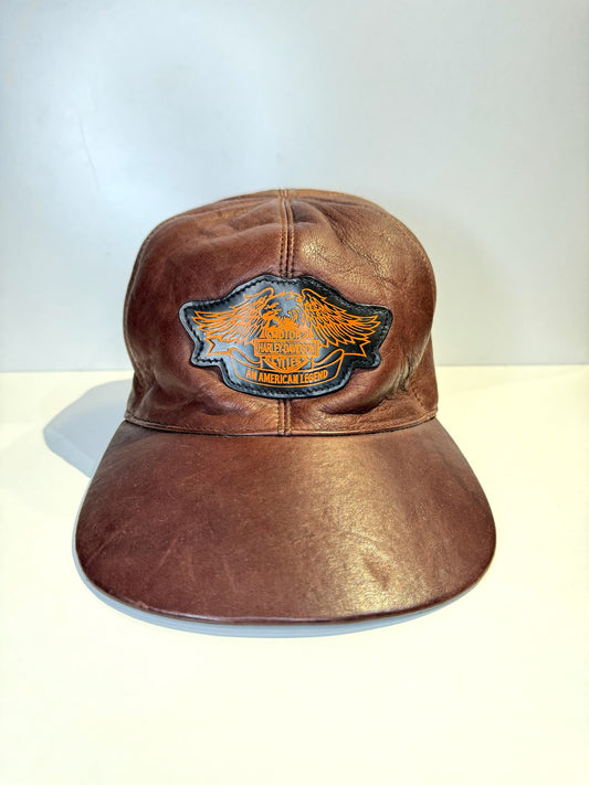 VINTAGE HARLEY DAVIDSON GENUINE LEATHER MOTORCYCLE SCRATCHBACK CAP HAT