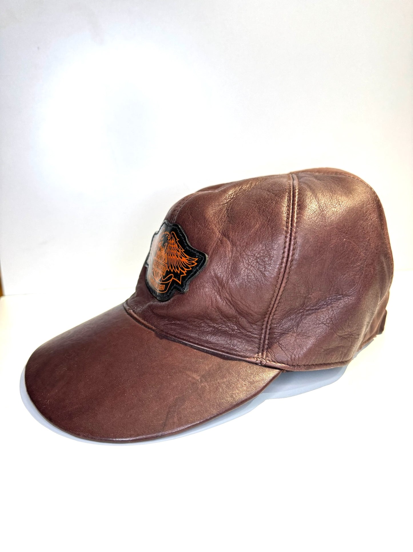 VINTAGE HARLEY DAVIDSON GENUINE LEATHER MOTORCYCLE SCRATCHBACK CAP HAT