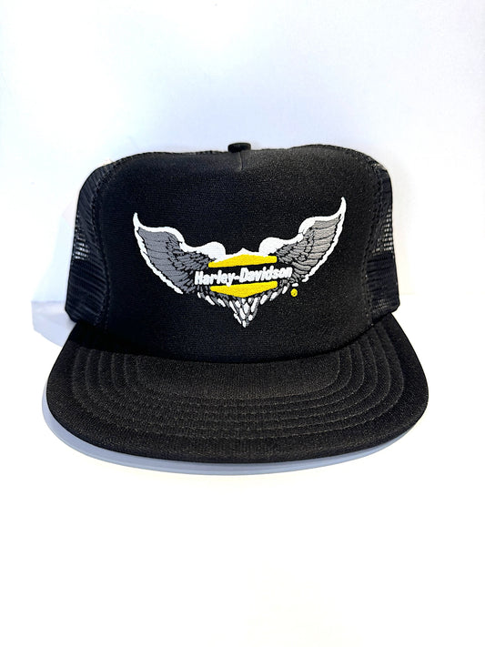 "DS" VINTAGE 80s HARLEY DAVIDSON "EAGLE LOGO" MOTORCYCLE TRUCKER SNAPBACK CAP HAT