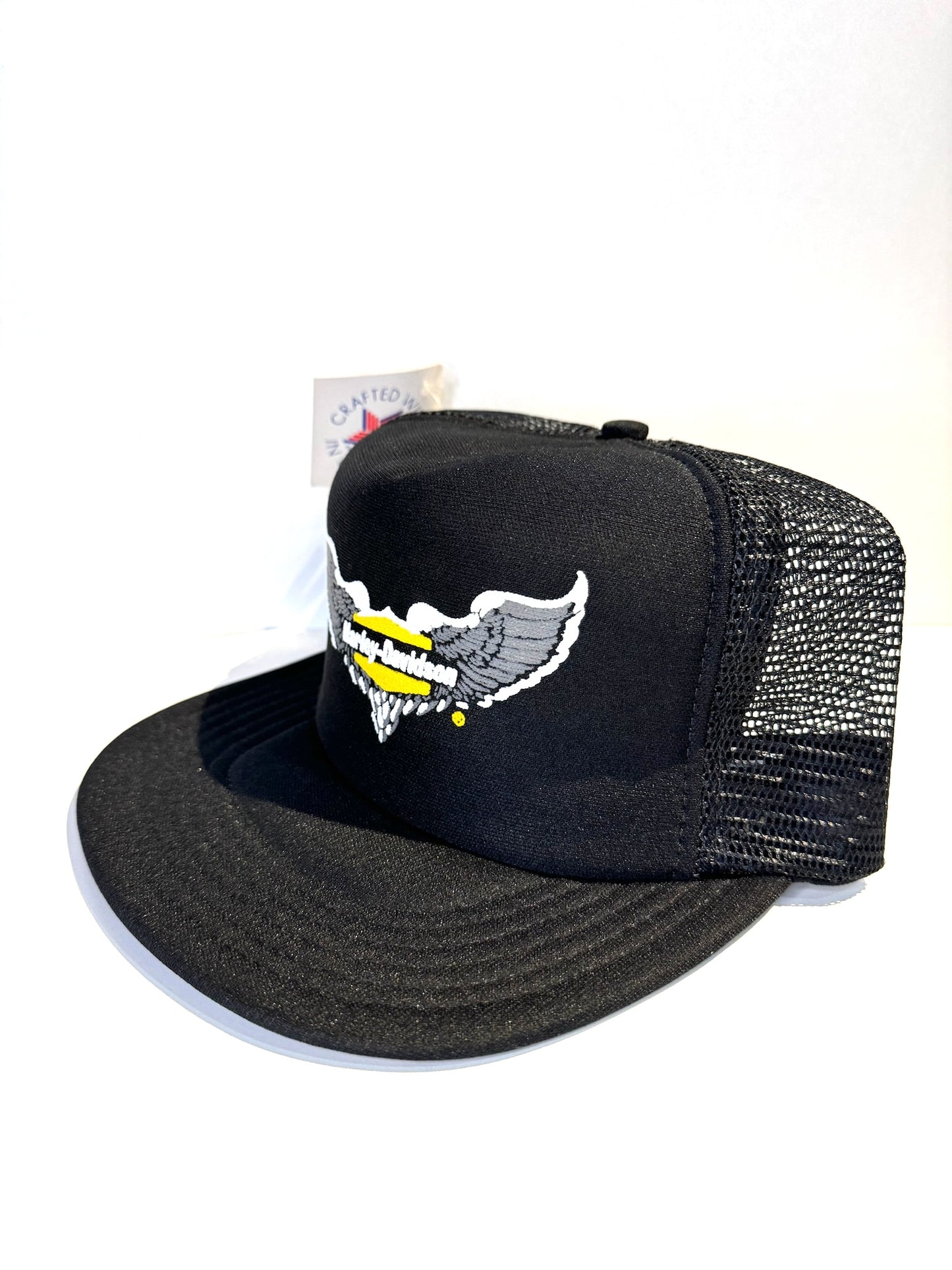 "DS" VINTAGE 80s HARLEY DAVIDSON "EAGLE LOGO" MOTORCYCLE TRUCKER SNAPBACK CAP HAT
