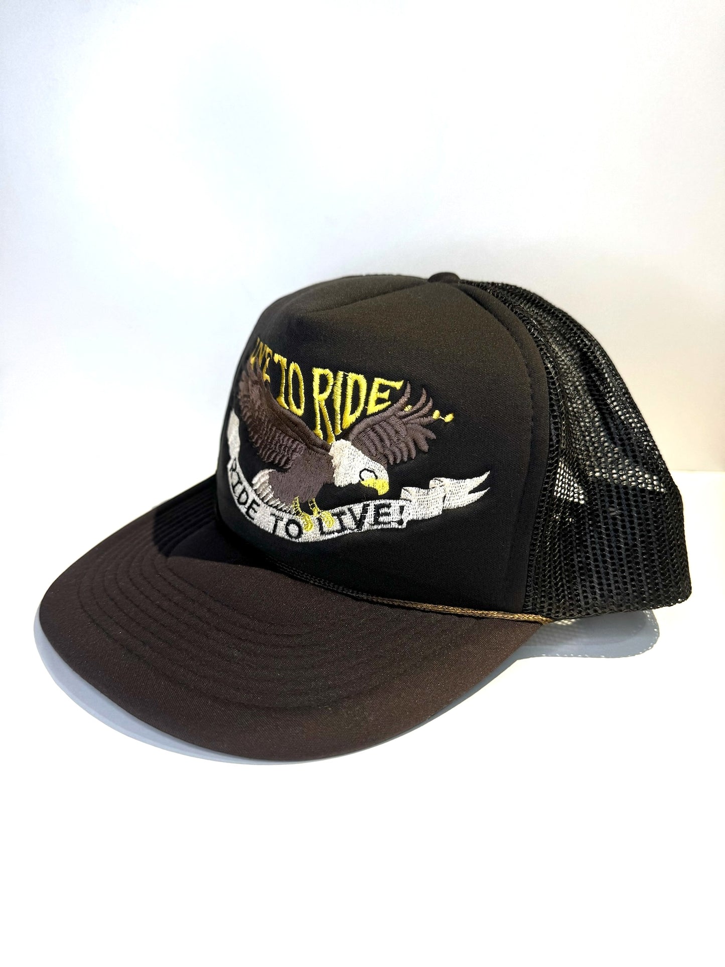 VINTAGE 80s HARLEY DAVIDSON LIVE TO RIDE" MOTORCYCLE TRUCKER SNAPBACK CAP HAT