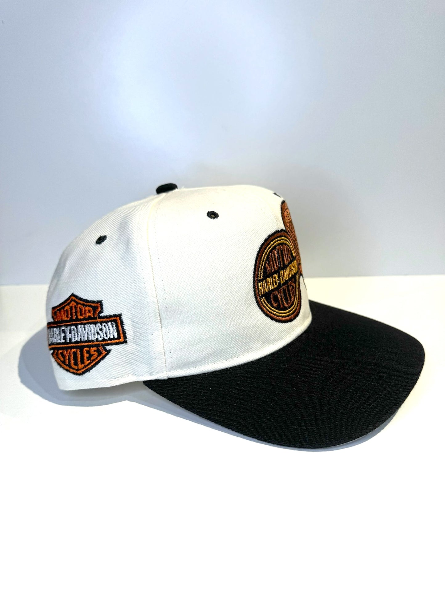 VINTAGE 90s HARLEY DAVIDSON "WING SIDE" MOTORCYCLE SNAPBACK CAP HAT