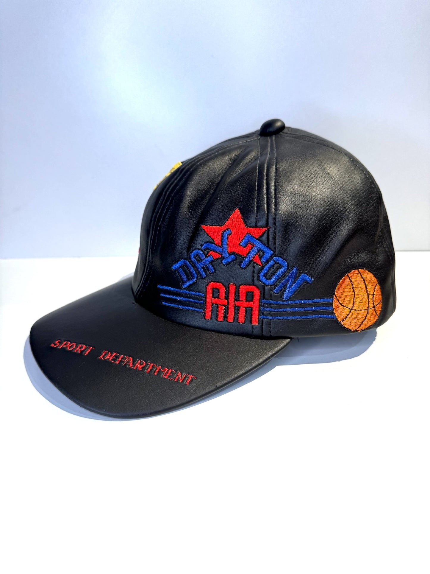 VINTAGE 90s DAYTON AIA "SPORT DEPARTMENT" BASKETBALL LEATHER SNAPBACK CAP HAT