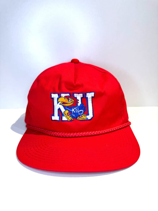 VINTAGE 90s KANSAS UNIVERSITY JAYHAWKS STRAPBACK CAP HAT