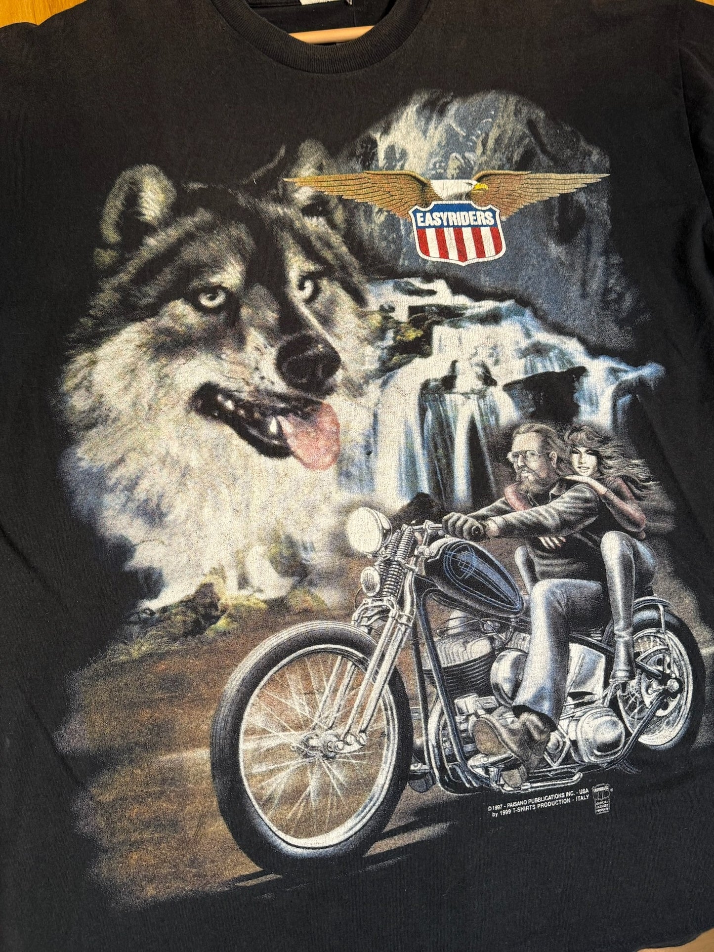VINTAGE 1999 EASYRIDERS "WOLF & RIDER" MOTORCYCLES T-SHIRT SZ: XL