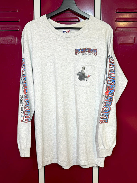 VINTAGE 90s BROKEN SPOKE SALOON LONG SLEEVE MOTORCYCLE T-SHIRT  SZ: L