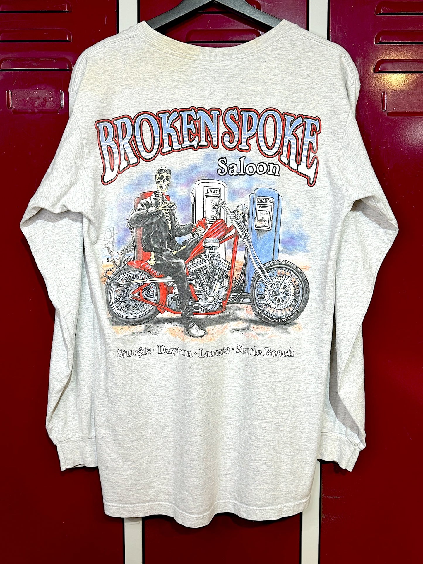 VINTAGE 90s BROKEN SPOKE SALOON LONG SLEEVE MOTORCYCLE T-SHIRT SZ: L