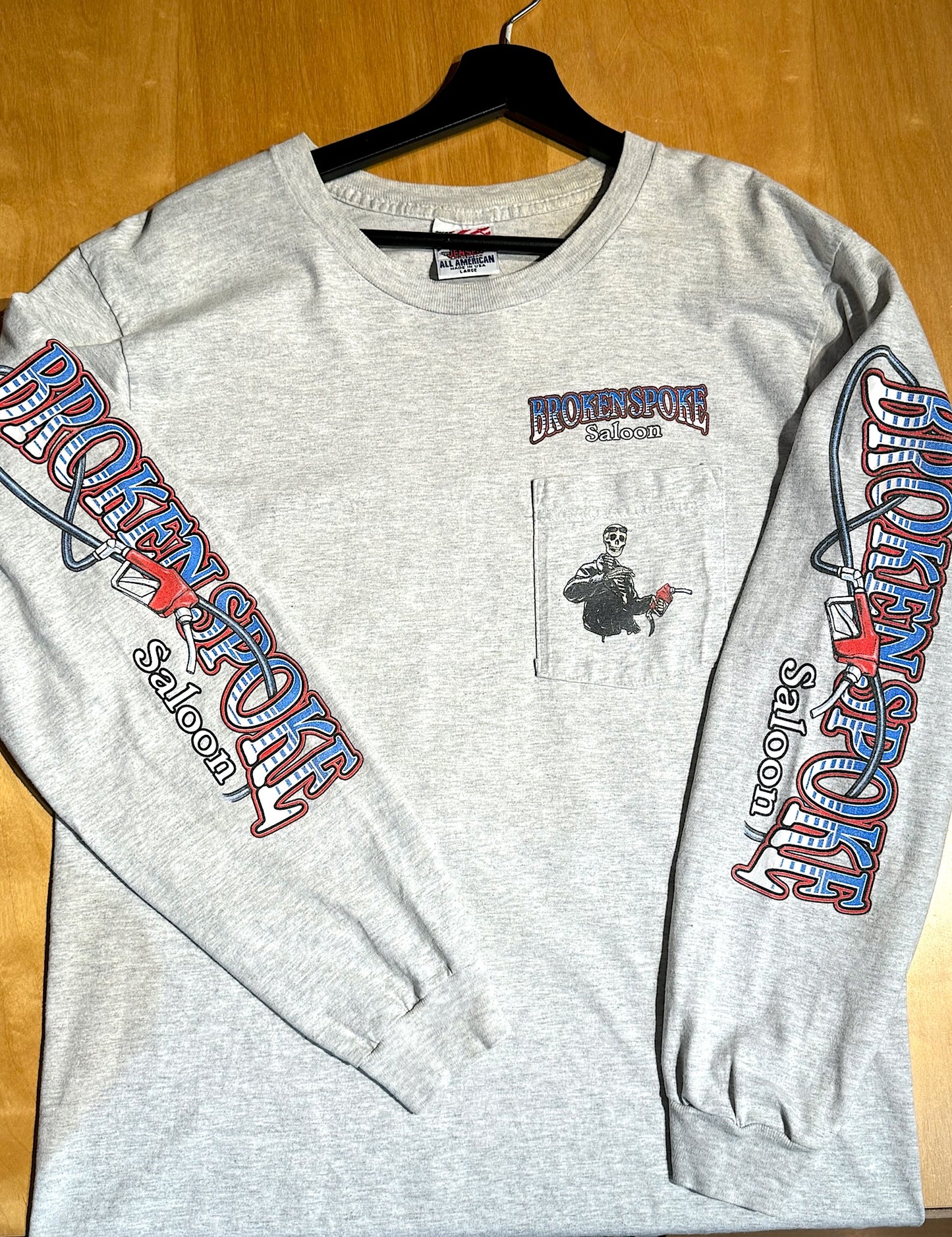 VINTAGE 90s BROKEN SPOKE SALOON LONG SLEEVE MOTORCYCLE T-SHIRT SZ: L