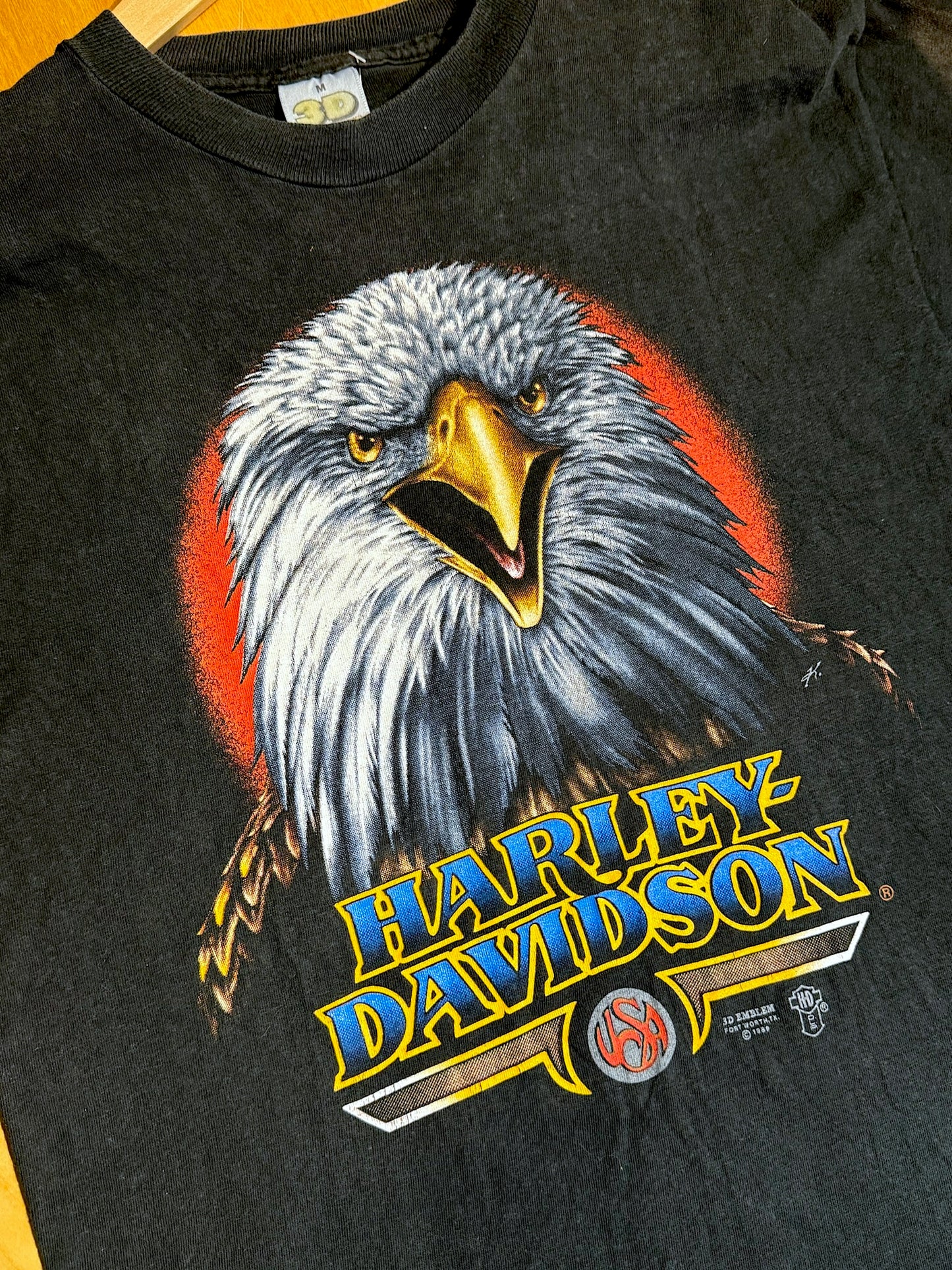 VINTAGE 1989 3D EMBLEM HARLEY DAVIDSON "EAGLE HEAD" MOTORCYCLES T-SHIRT SZ: M