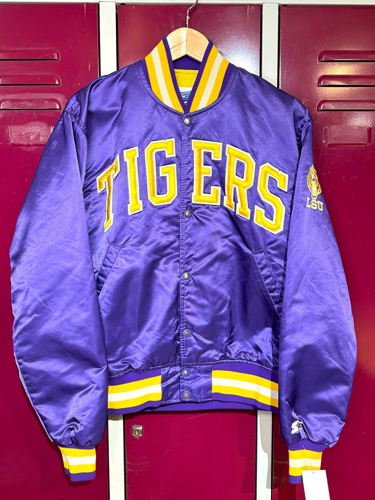 VINTAGE 90s STARTER LSU TIGERS NCAA SATIN JACKET SZ: M