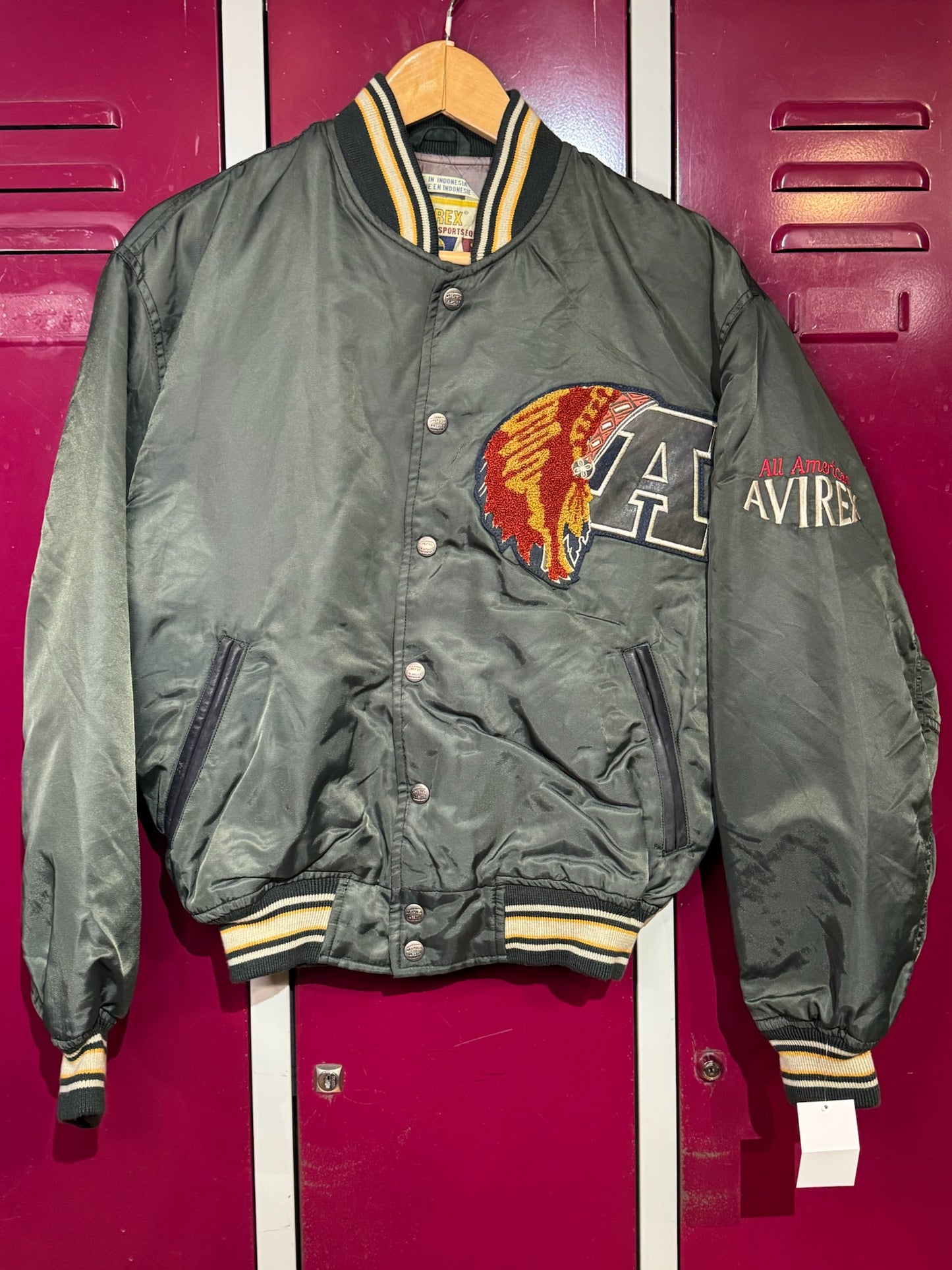 VINTAGE 90s AVIREX INDIAN CHIEF "CHOCTOW FOOOTBALL TEAM" NYLON WOMAN JACKET SZ: S