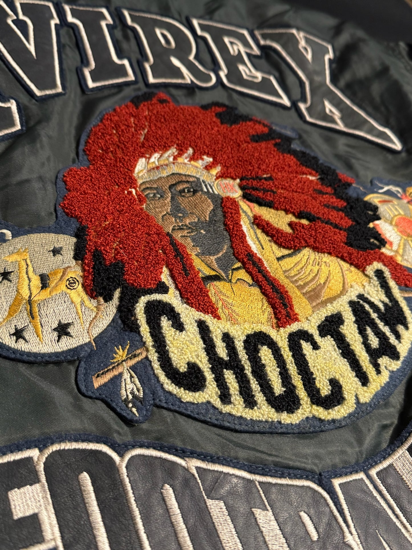 VINTAGE 90s AVIREX INDIAN CHIEF "CHOCTOW FOOOTBALL TEAM" NYLON WOMAN JACKET SZ: S