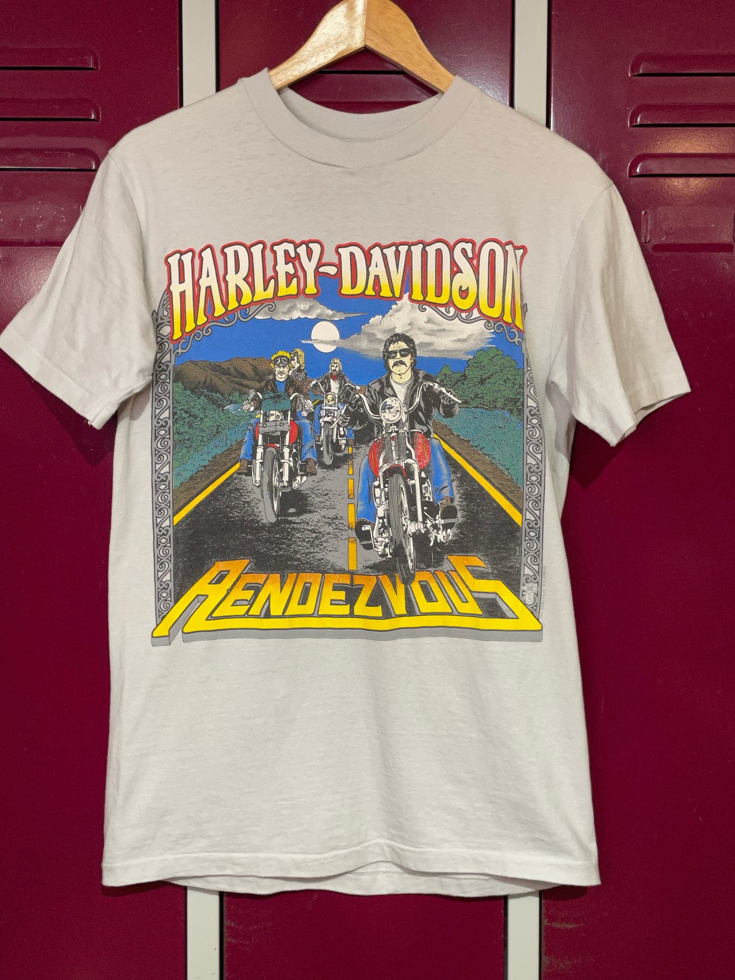 VINTAGE 1989 "RENDEZ VOUS" HARLEY DAVIDSON MOTOR CYCLES T-SHIRT SZ: M