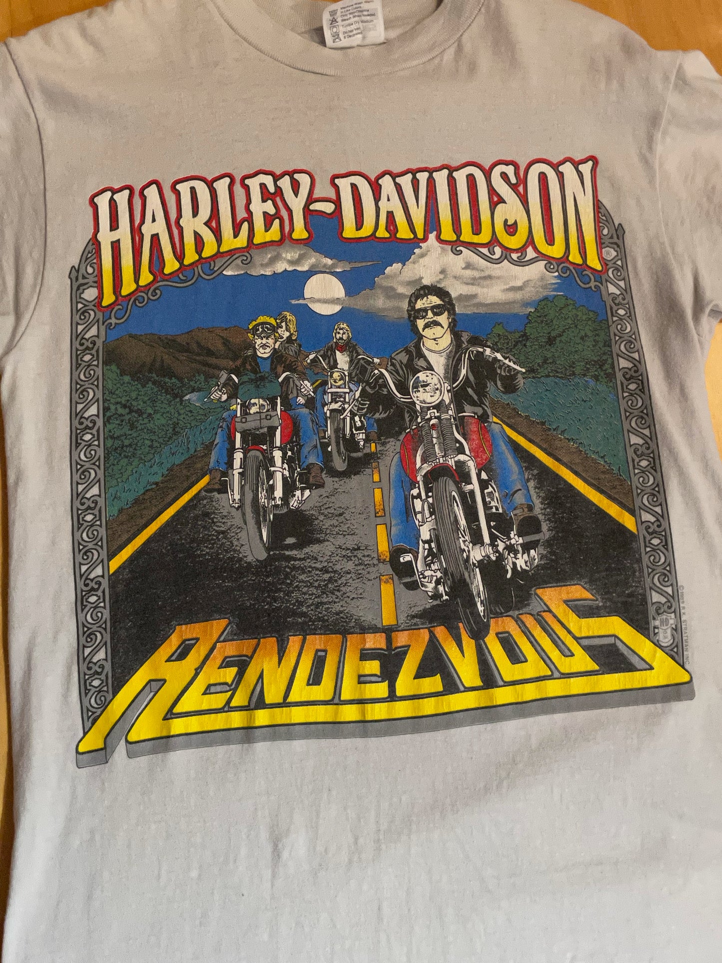 VINTAGE 1989 "RENDEZ VOUS" HARLEY DAVIDSON MOTOR CYCLES T-SHIRT SZ: M