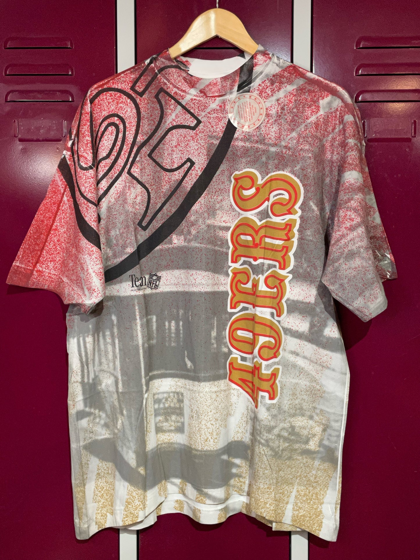 "DS" VINTAGE 1993 SF 49ERS ALL OVER PRINT NFL T-SHIRT SZ: XL