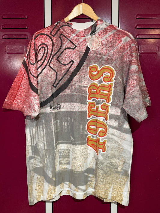 "DS" VINTAGE 1993 SF 49ERS ALL OVER PRINT NFL T-SHIRT  SZ: XL