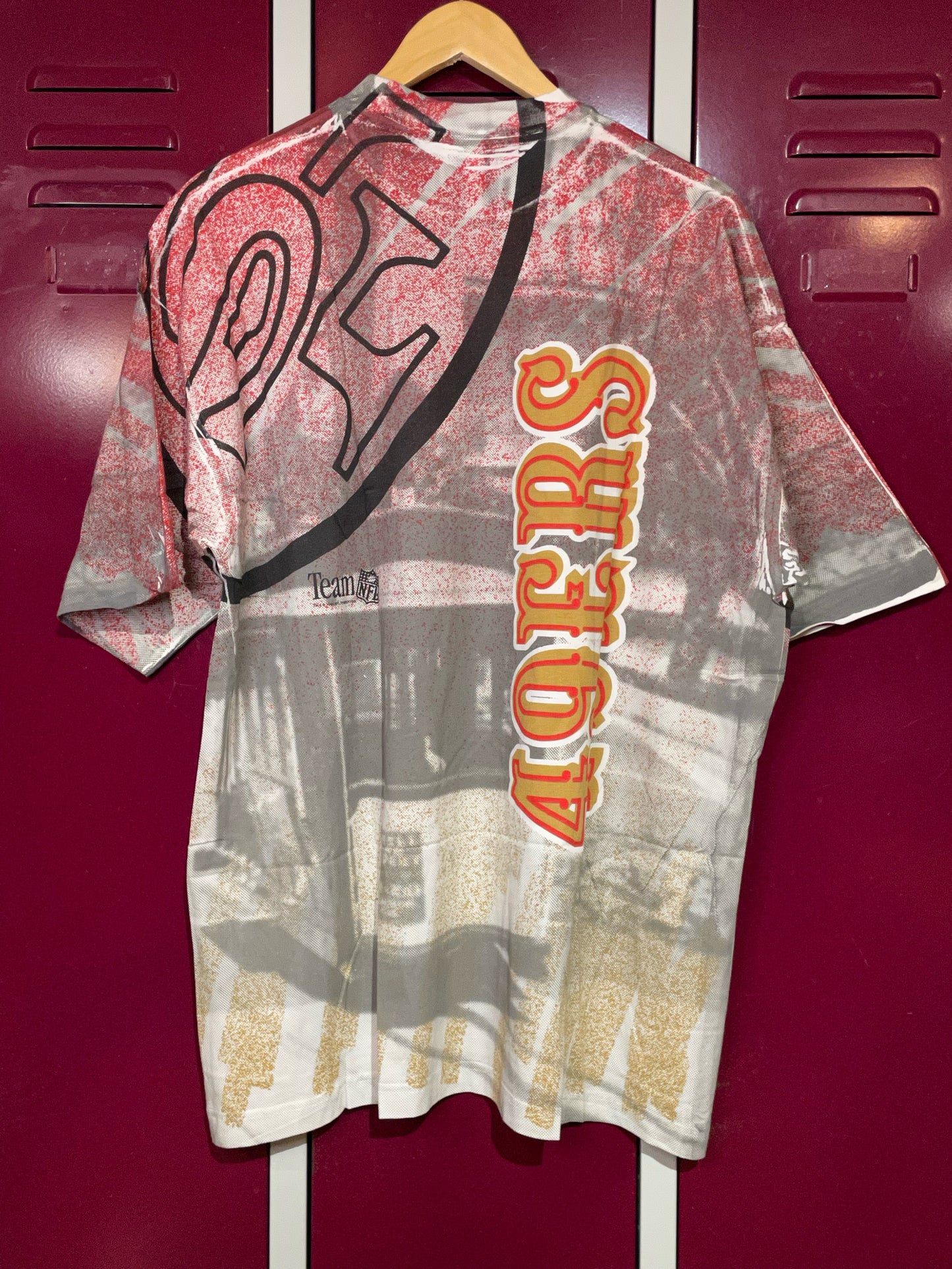 "DS" VINTAGE 1993 SF 49ERS ALL OVER PRINT NFL T-SHIRT SZ: XL