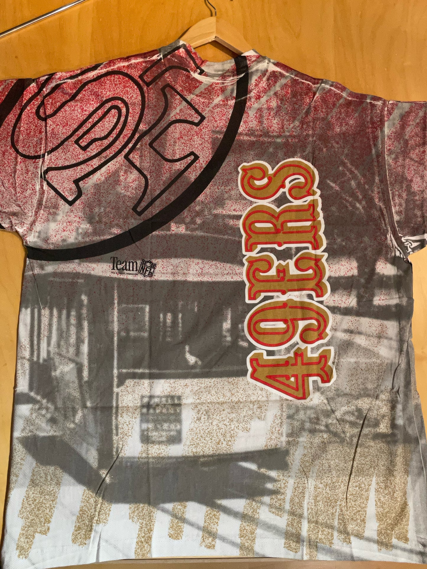 "DS" VINTAGE 1993 SF 49ERS ALL OVER PRINT NFL T-SHIRT SZ: XL