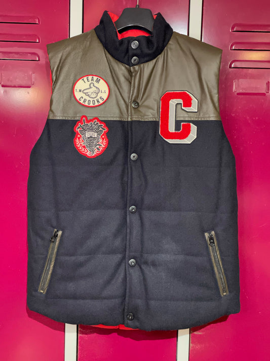 CROOKS & CASTLE REVERSIBLE BUTTON PUFFER VEST  SZ: M