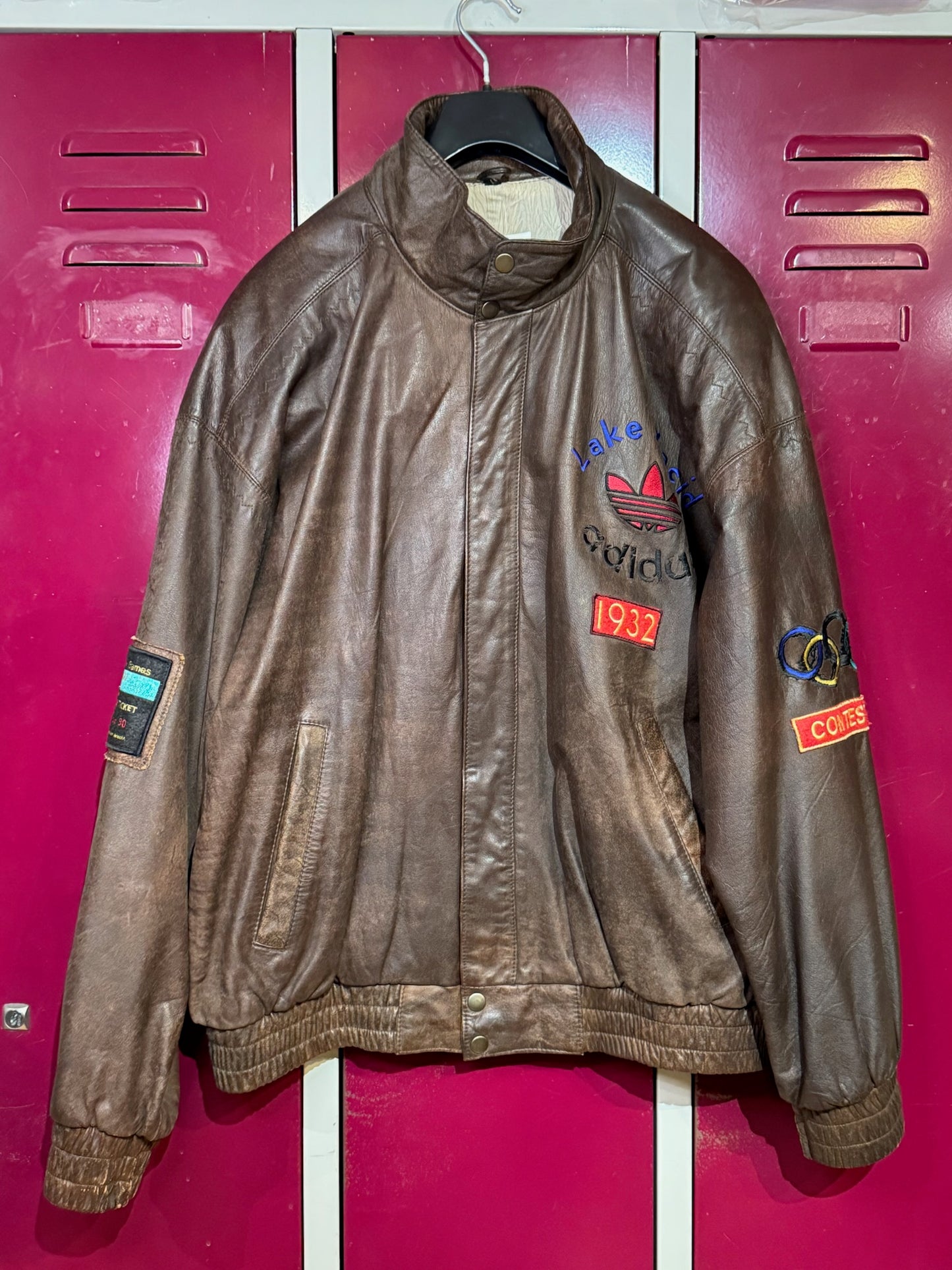 VINTAGE 1996 ADIDAS OLYMPIC "LAKE PLACID" 1932 LEATHER JACKET SZ: L