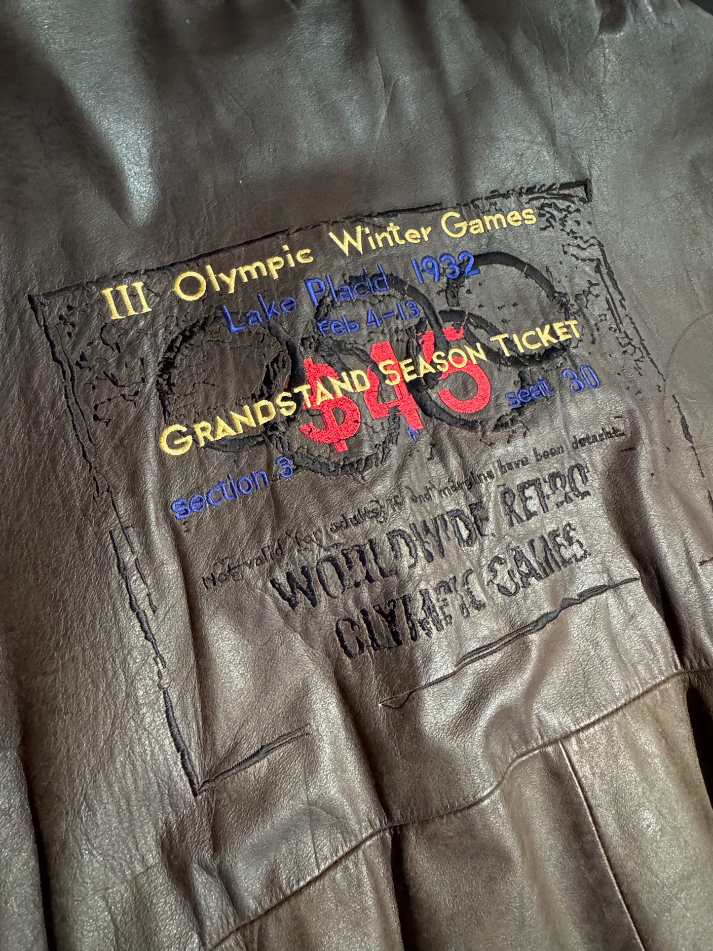 VINTAGE 1996 ADIDAS OLYMPIC "LAKE PLACID" 1932 LEATHER JACKET SZ: L