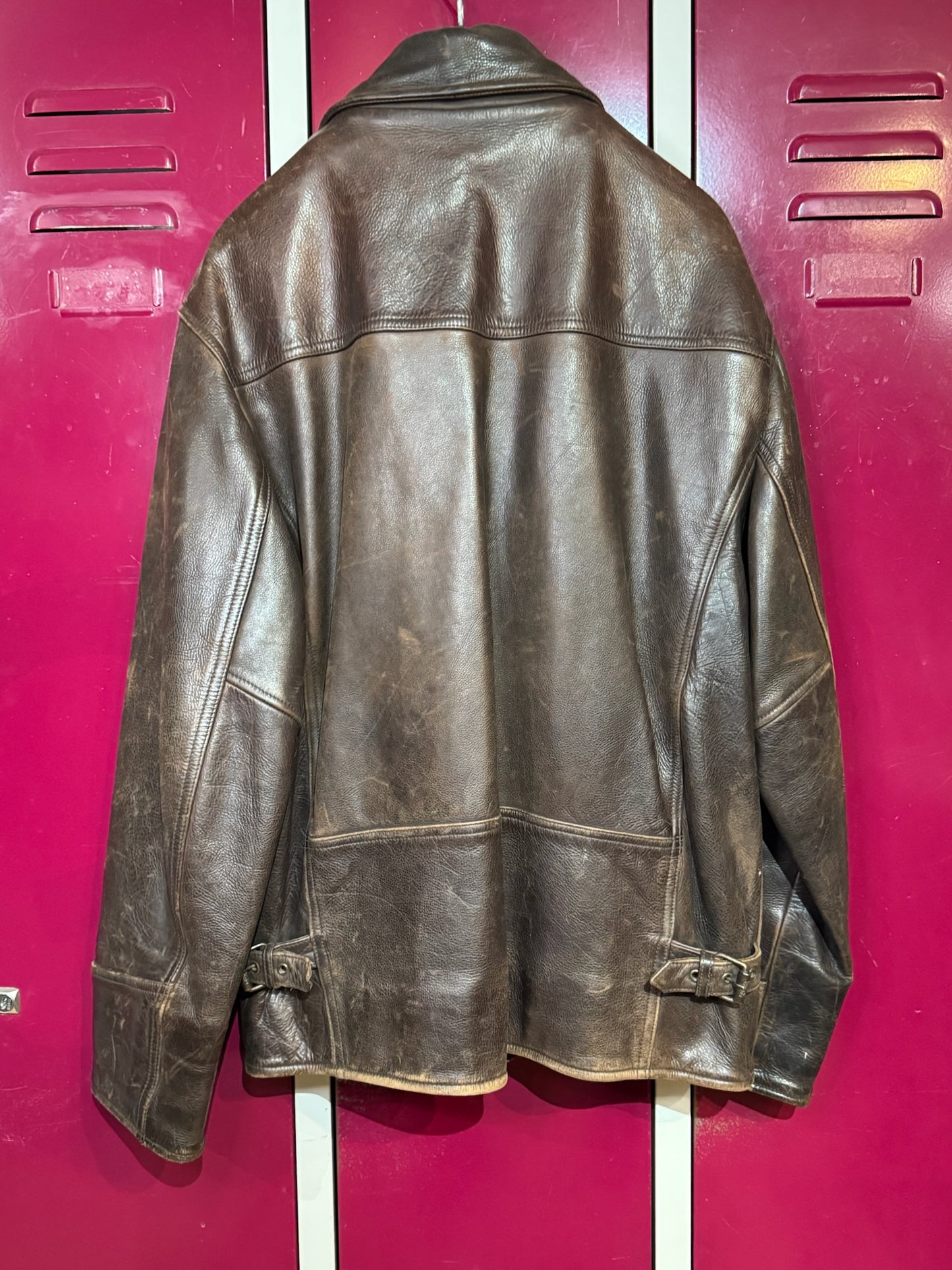 REDSKINS BROWN LEATHER COAT JACKET SZ: L