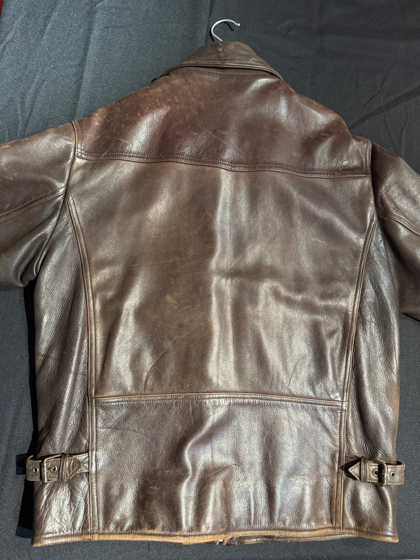 REDSKINS BROWN LEATHER COAT JACKET SZ: L