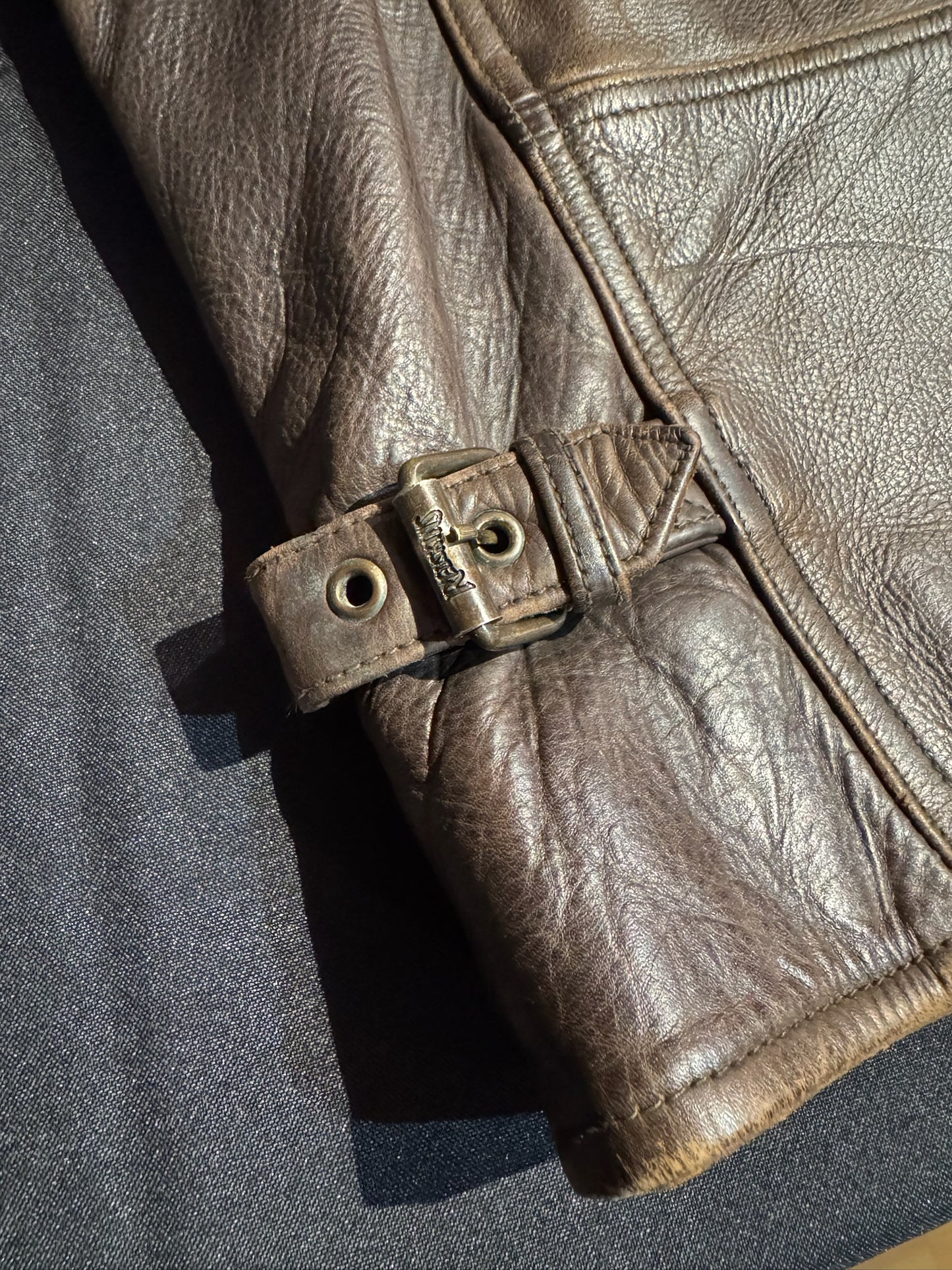 REDSKINS BROWN LEATHER COAT JACKET SZ: L