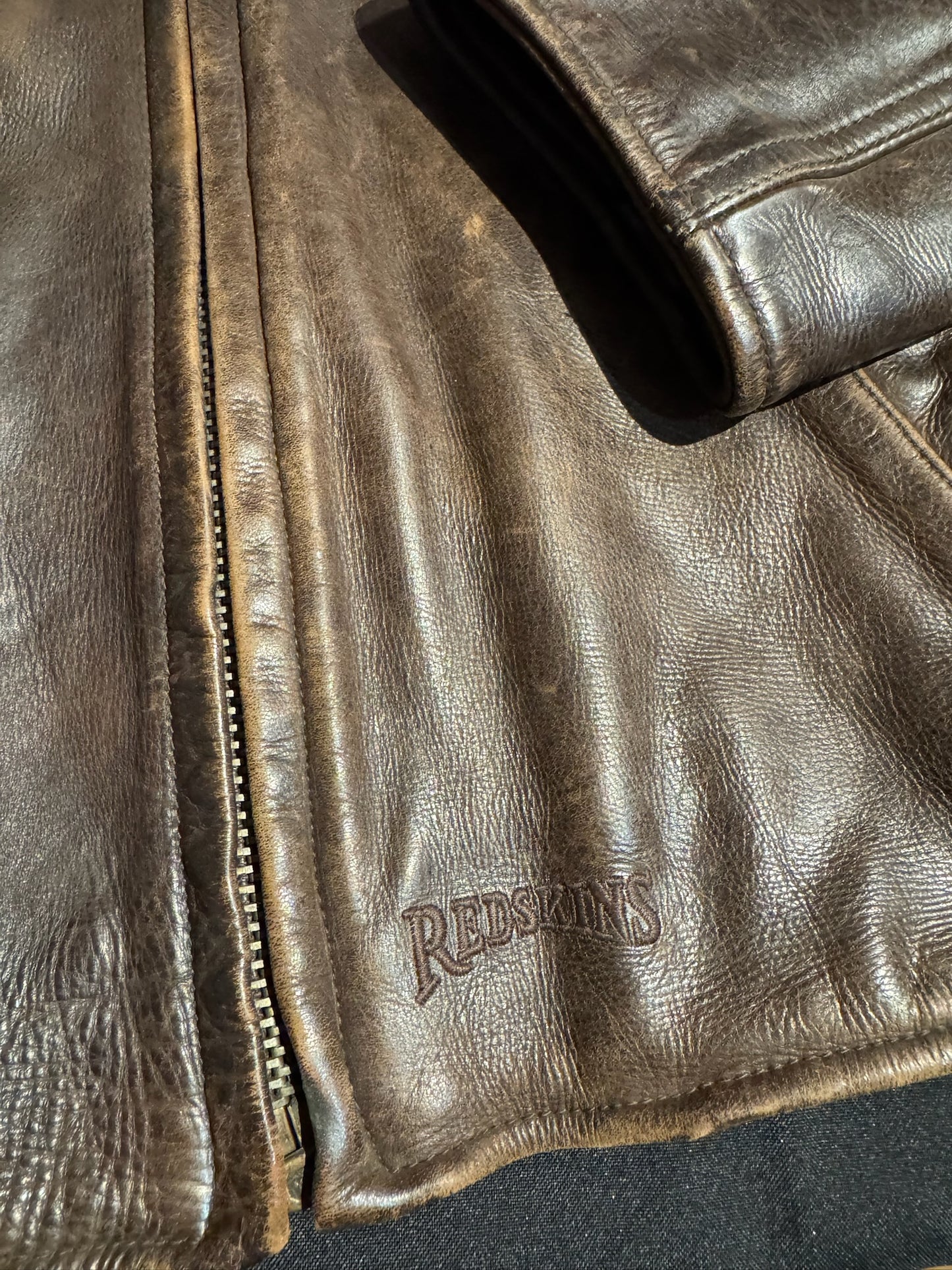 REDSKINS BROWN LEATHER COAT JACKET SZ: L