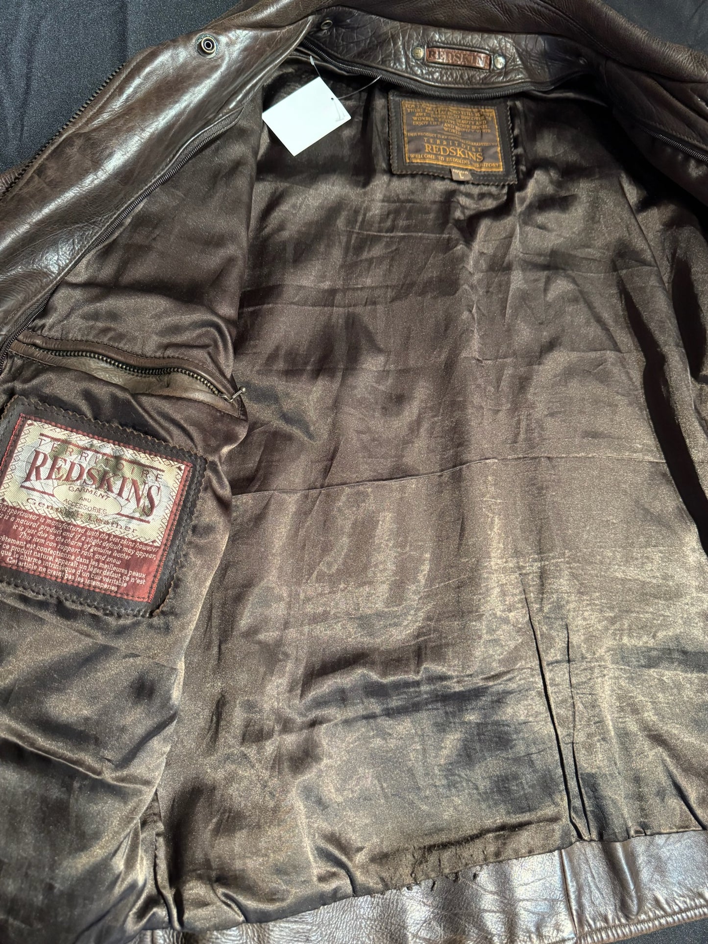 REDSKINS BROWN LEATHER COAT JACKET SZ: L