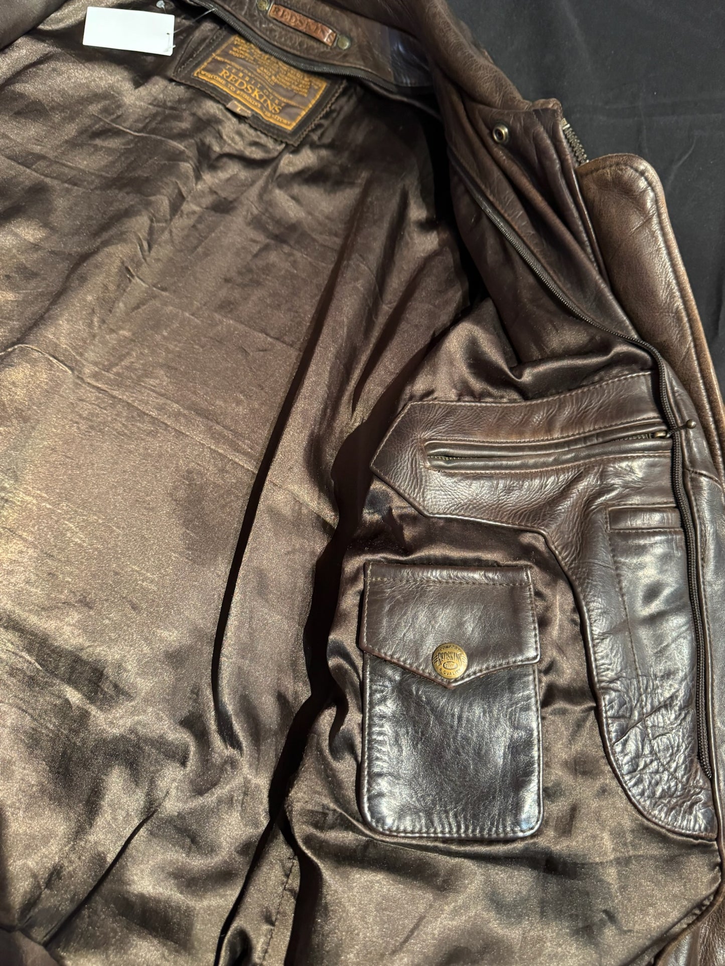 REDSKINS BROWN LEATHER COAT JACKET SZ: L