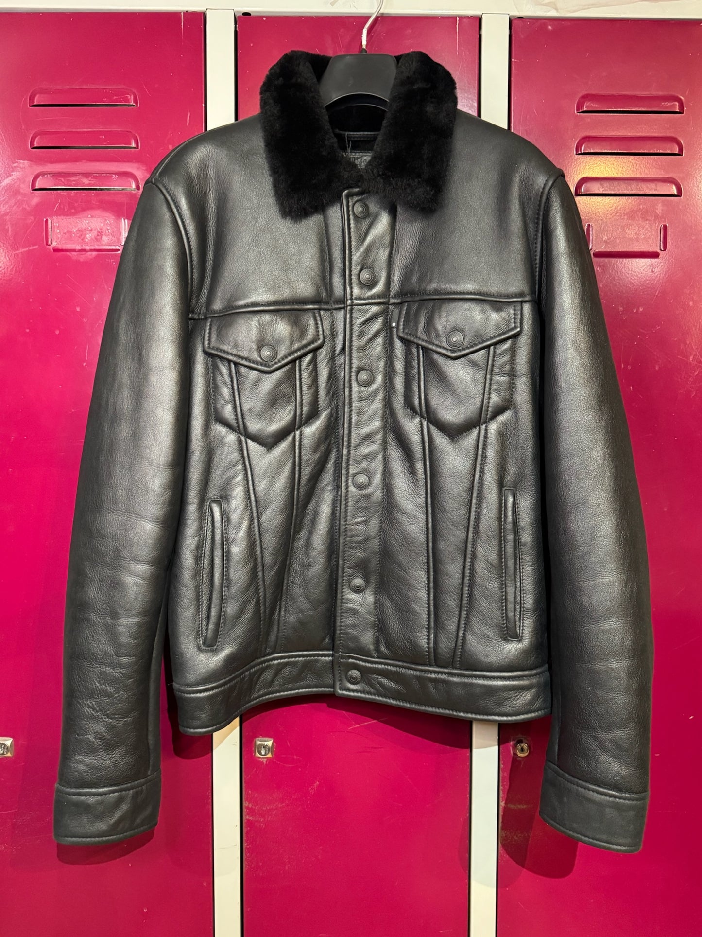 LEVI'S SHEEPSKIN LEATHER TRUCKER JACKET SZ: S